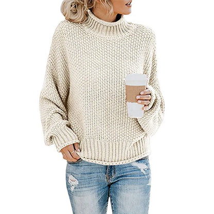 Ladies' Warm Oversized Roll Neck Sweater with Chunky Knit