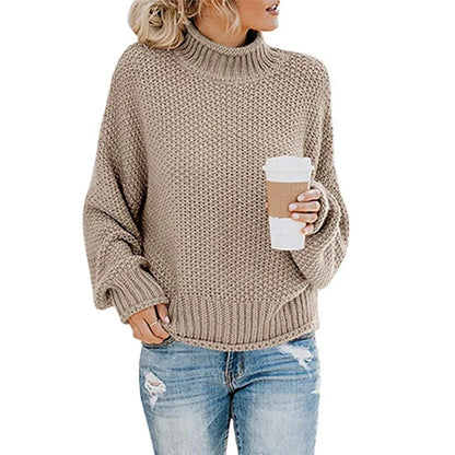 Ladies' Warm Oversized Roll Neck Sweater with Chunky Knit