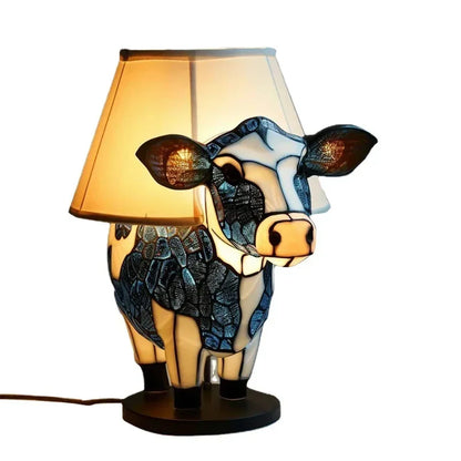 Tiffany Style Cow Table Lamp with Warm Light and Artistic Design for a Cosy Interior