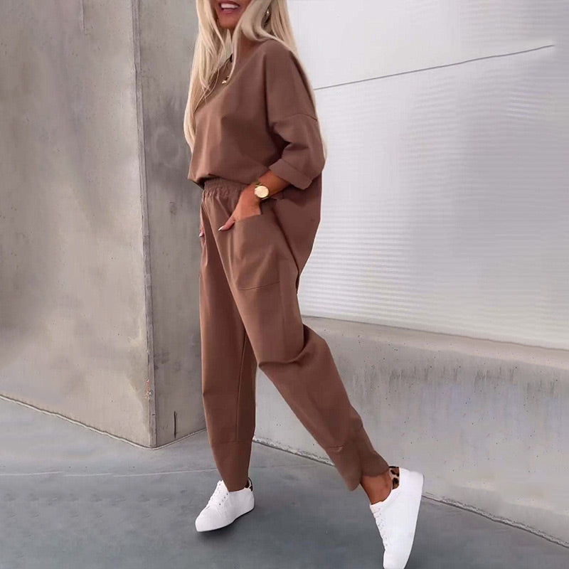 Ladies' Relaxed Two-Piece Set with Loose Top and Pockets