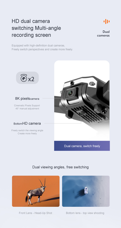 Drone pieghevole 8K con doppia fotocamera e rilevamento degli ostacoli
