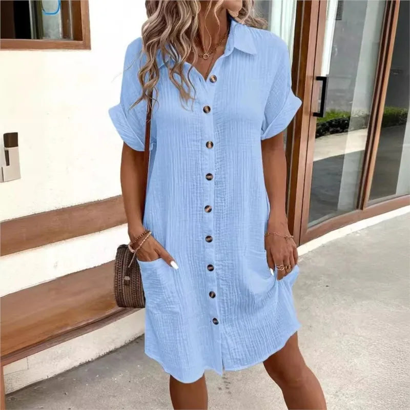 Light Summer Dress with Collar and Pockets for Women Casual Chic