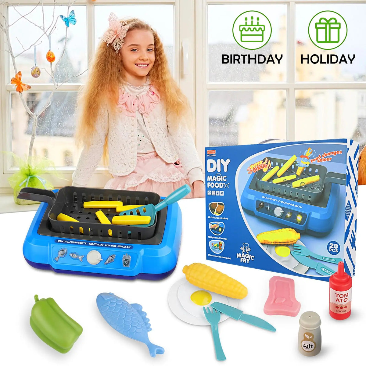 Toy Kitchen Set with Gourmet Cooking Box - Includes Light and Sound