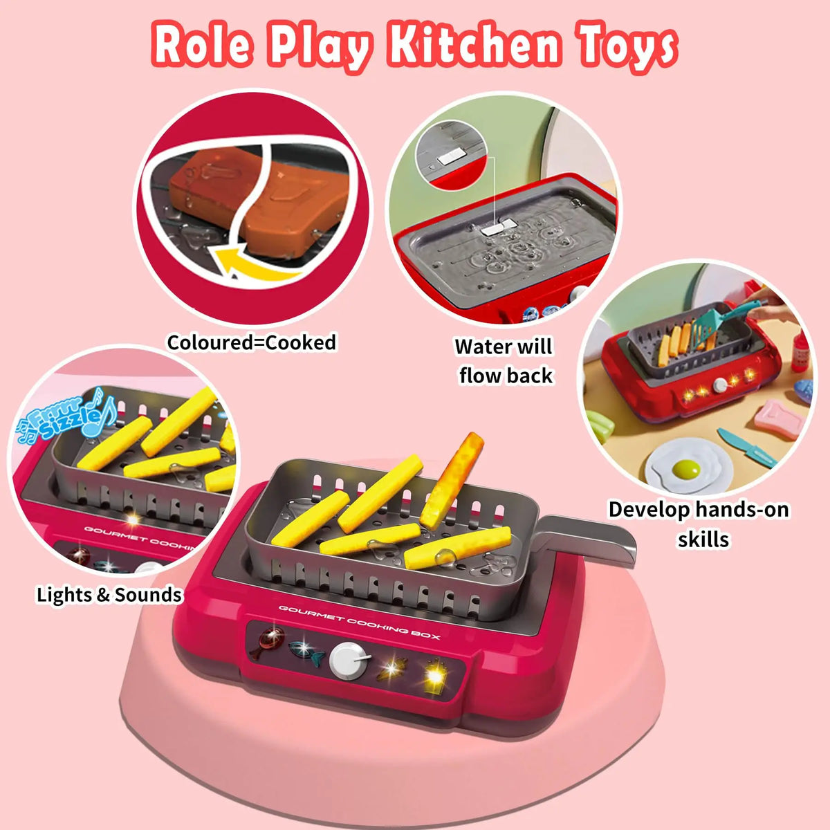 Toy Kitchen Set with Gourmet Cooking Box - Includes Light and Sound