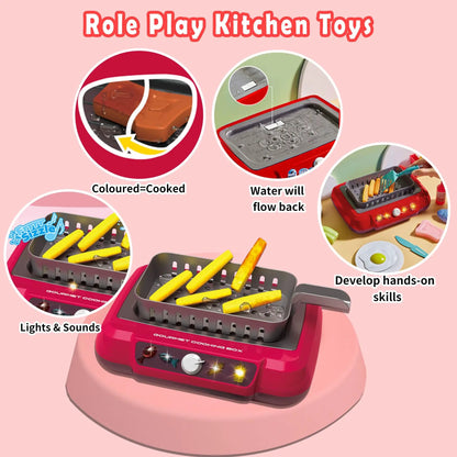 Toy Kitchen Set with Gourmet Cooking Box - Includes Light and Sound
