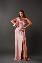 Vestido largo elegante de gala para mujer, de un solo hombro y con abertura
