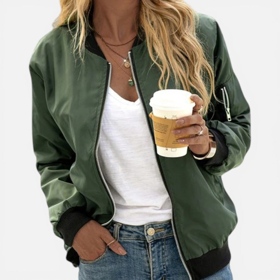 Veste bomber décontractée pour femme avec fermeture à glissière et poignets élastiques