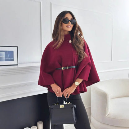 Elegance Cape Women's Coat with Belt – Stylish and Flowing