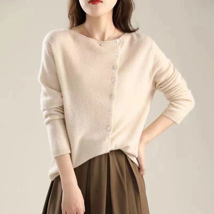 Ladies' Cosy Knitted Cardigan with Button Closure and Wide Neck