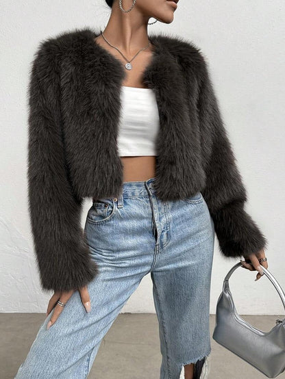 Short Ladies Faux Fur Winter Jacket