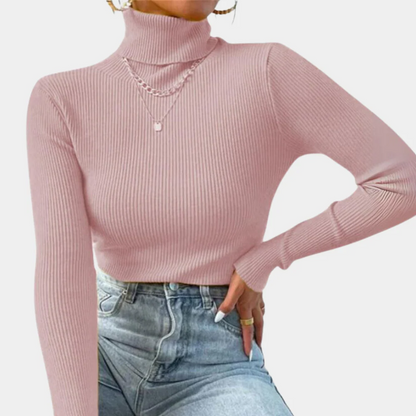 Bodycon Ribbed Roll Neck Jumper with Long Sleeves and Stretch for Women