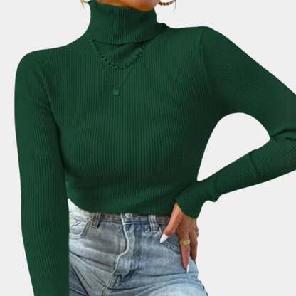 Bodycon Ribbed Roll Neck Jumper with Long Sleeves and Stretch for Women