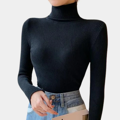 Bodycon Ribbed Roll Neck Jumper with Long Sleeves and Stretch for Women