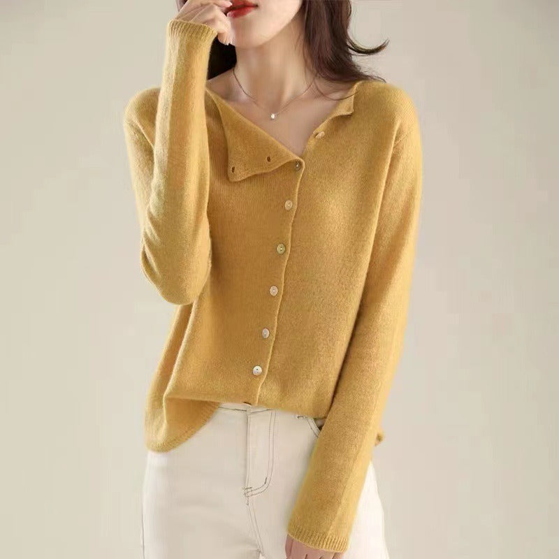 Ladies' Cosy Knitted Cardigan with Button Closure and Wide Neck