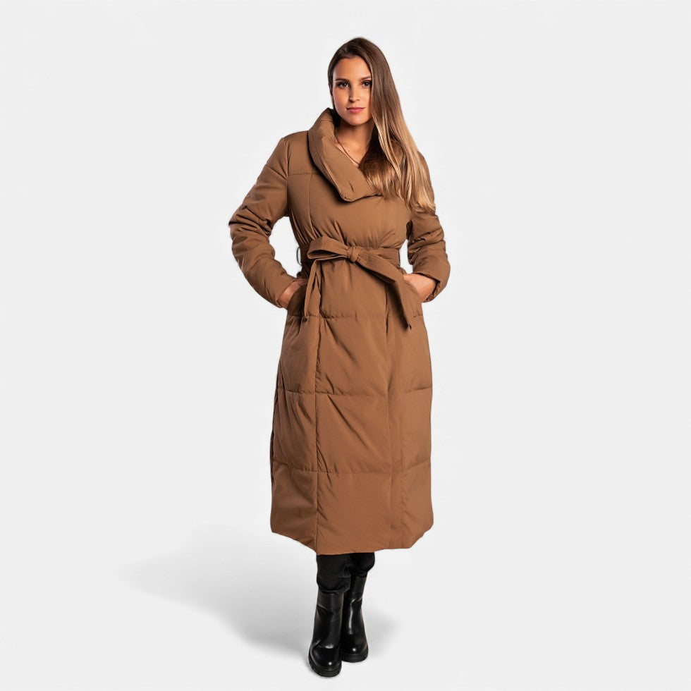 Ladies' Cozy Long Padded Winter Coat with Belt