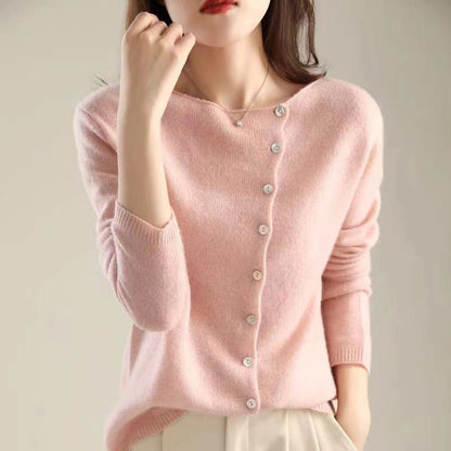 Ladies' Cosy Knitted Cardigan with Button Closure and Wide Neck