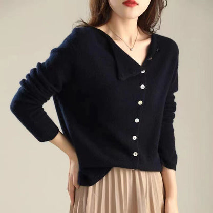 Ladies' Cosy Knitted Cardigan with Button Closure and Wide Neck