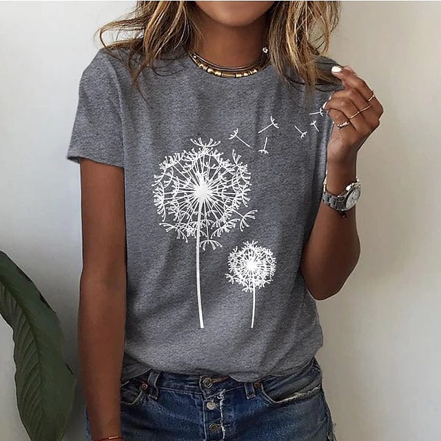 Drapey Ladies' T-shirt with 3D Dandelion Print