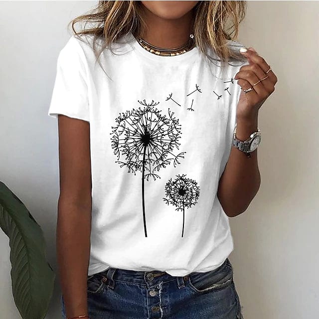 Drapey Ladies' T-shirt with 3D Dandelion Print