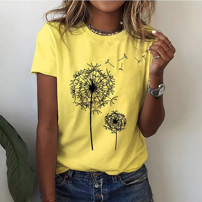 Drapey Ladies' T-shirt with 3D Dandelion Print