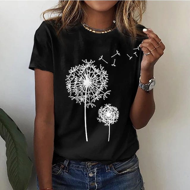 Drapey Ladies' T-shirt with 3D Dandelion Print