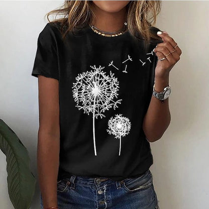 Drapey Ladies' T-shirt with 3D Dandelion Print