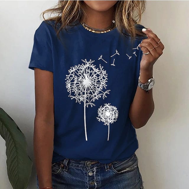 Drapey Ladies' T-shirt with 3D Dandelion Print