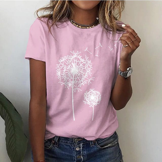 Drapey Ladies' T-shirt with 3D Dandelion Print