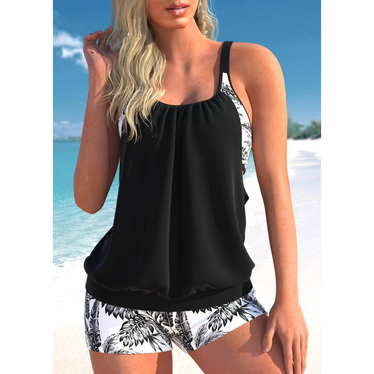 Stylish Tankini Set for Women with Loose-Fitting Top and Shorts