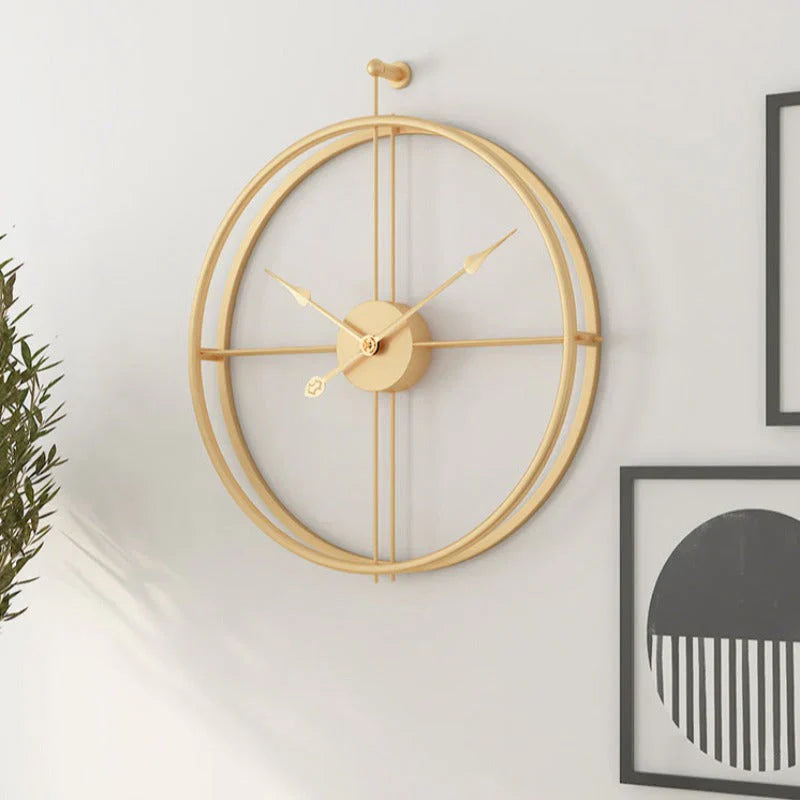 IronClock Gold - Ceas de perete mare, minimalist, din metal - Elegant - Atemporal - Decorațiunea perfectă