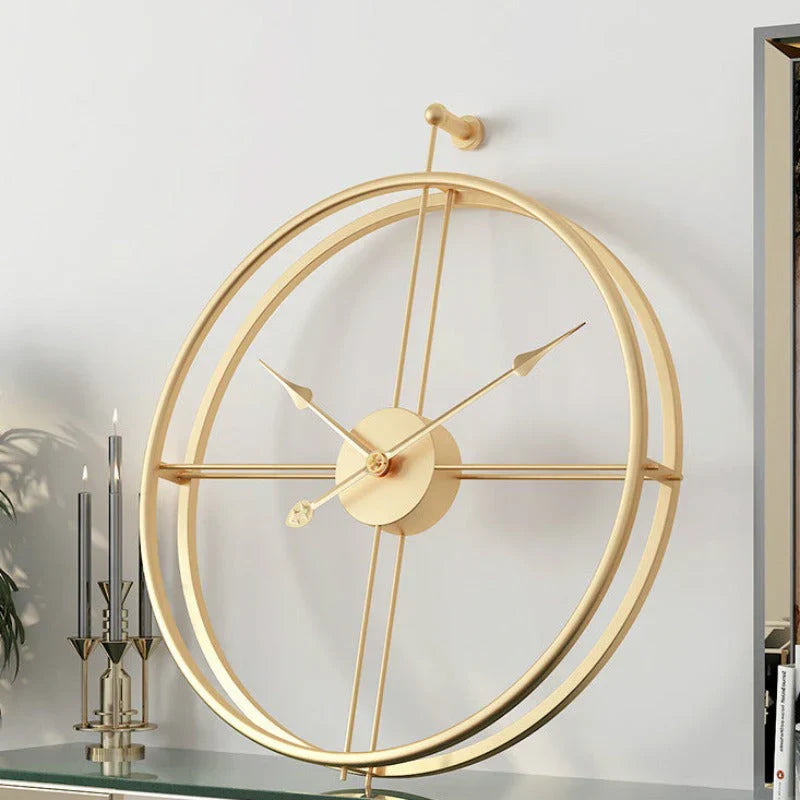 IronClock Gold - Ceas de perete mare, minimalist, din metal - Elegant - Atemporal - Decorațiunea perfectă