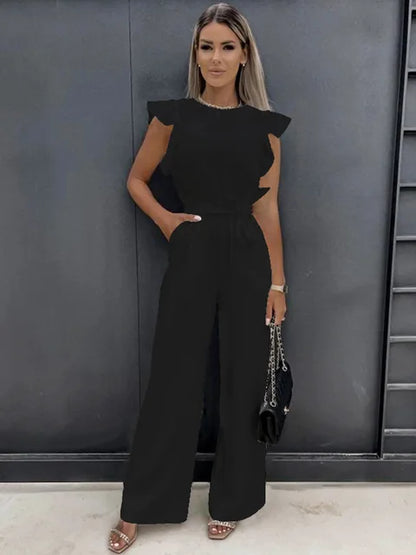 Jacobs | Elegant jumpsuit with wide legs and short sleeves