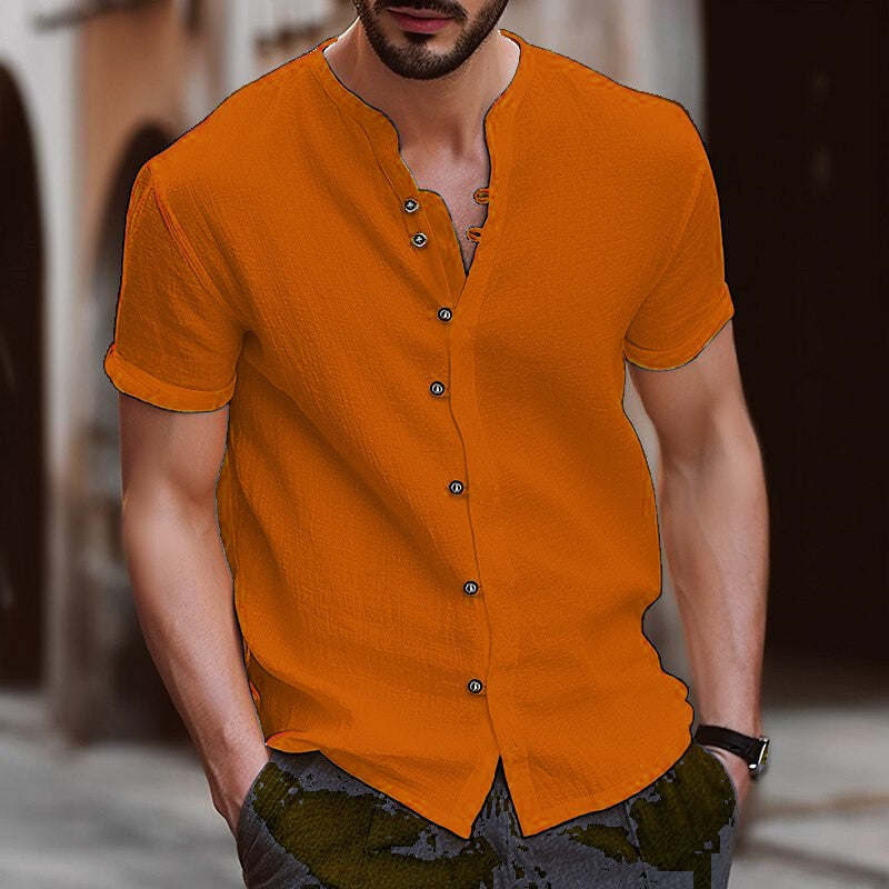 James | Linen Men’s Shirt with Mock Neck