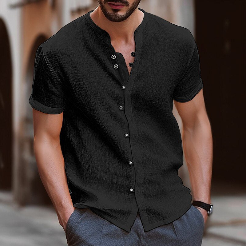 James | Linen Men’s Shirt with Mock Neck