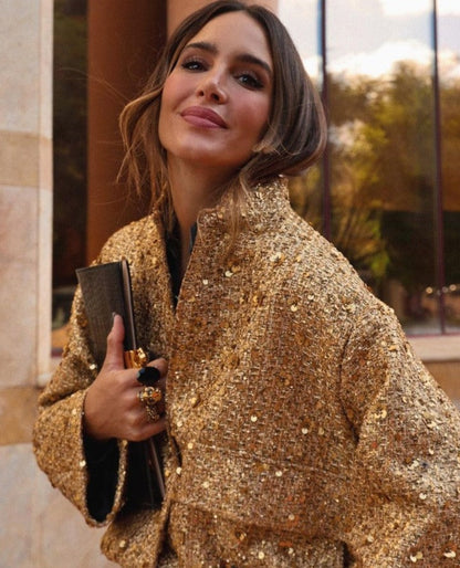 Chic ladies' jacket with golden glitter sequins
