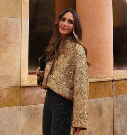 Chic ladies' jacket with golden glitter sequins