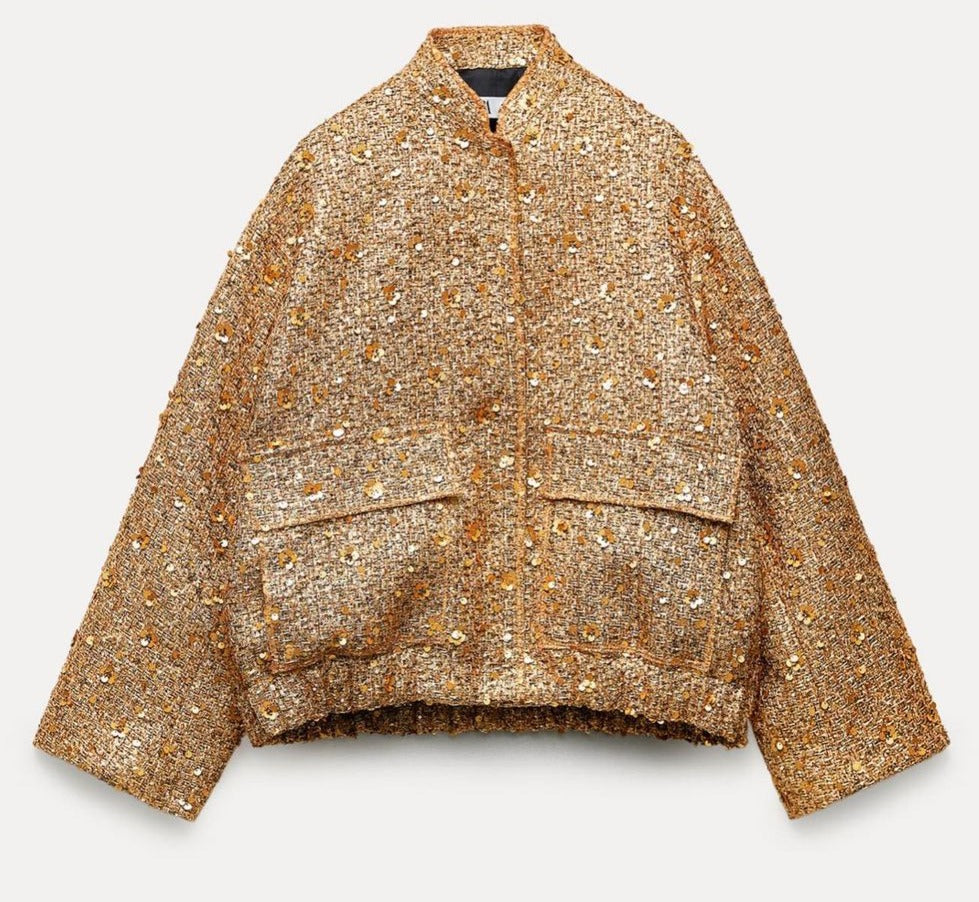 Chic ladies' jacket with golden glitter sequins