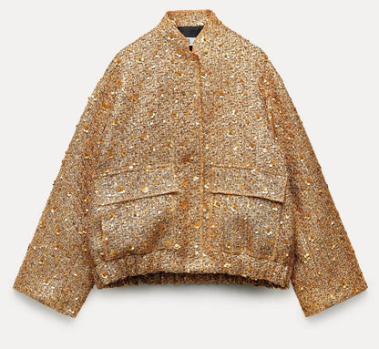 Chic ladies' jacket with golden glitter sequins