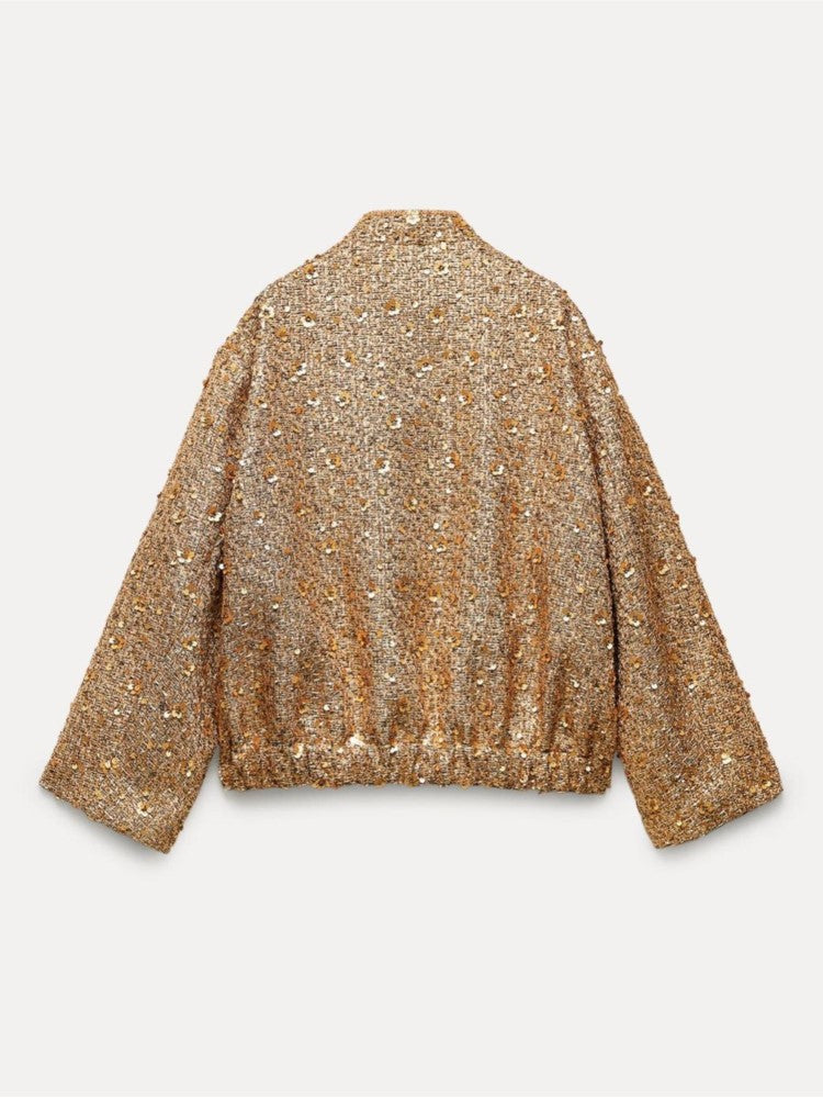 Chic ladies' jacket with golden glitter sequins