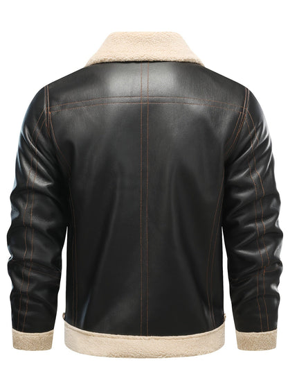 Jasper | Casual PU Leather Shearling Jacket with Lapel Collar