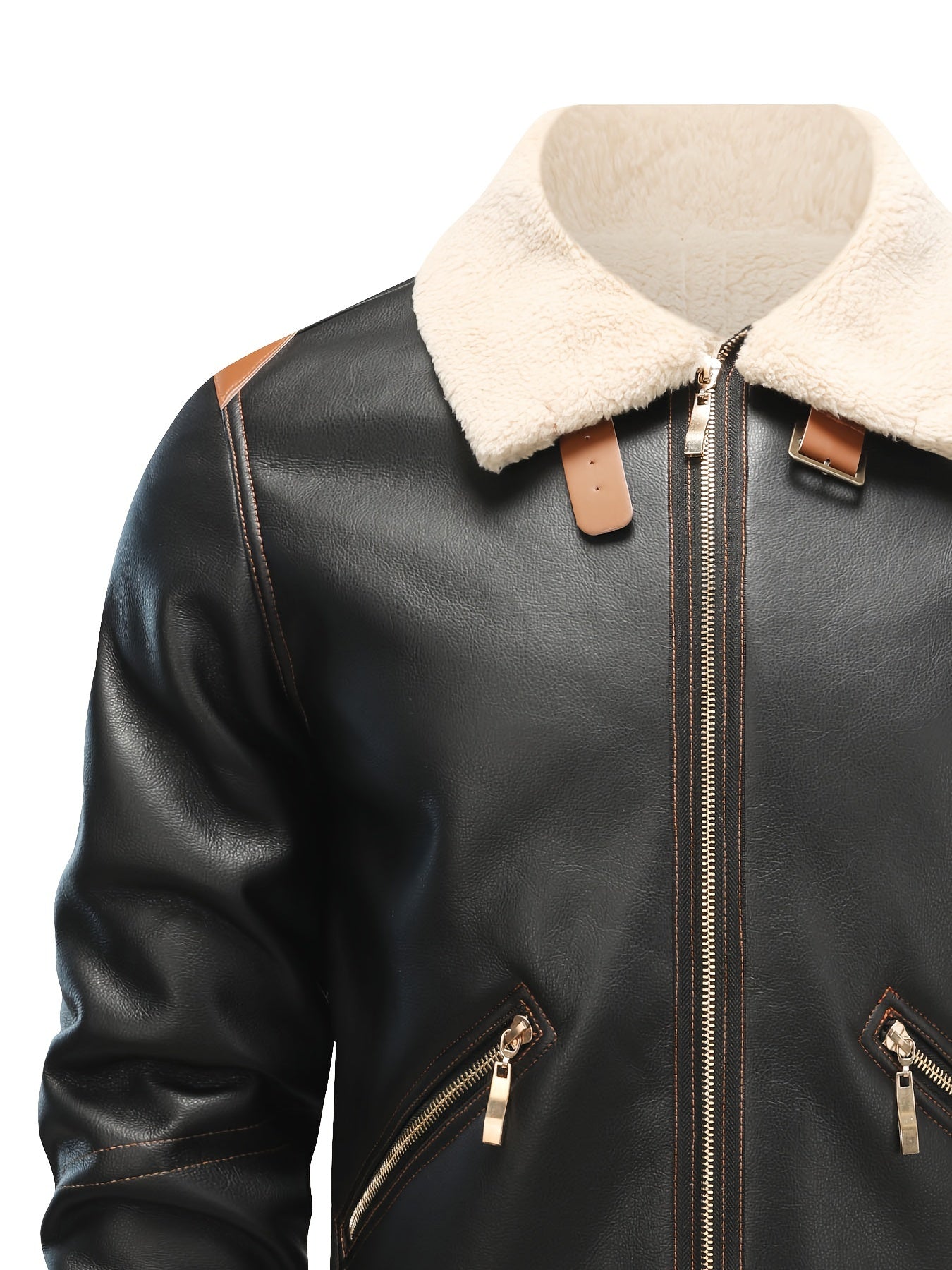 Jasper | Casual PU Leather Shearling Jacket with Lapel Collar