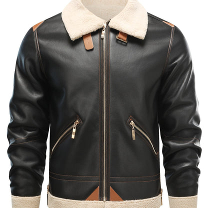 Jasper | Casual PU Leather Shearling Jacket with Lapel Collar