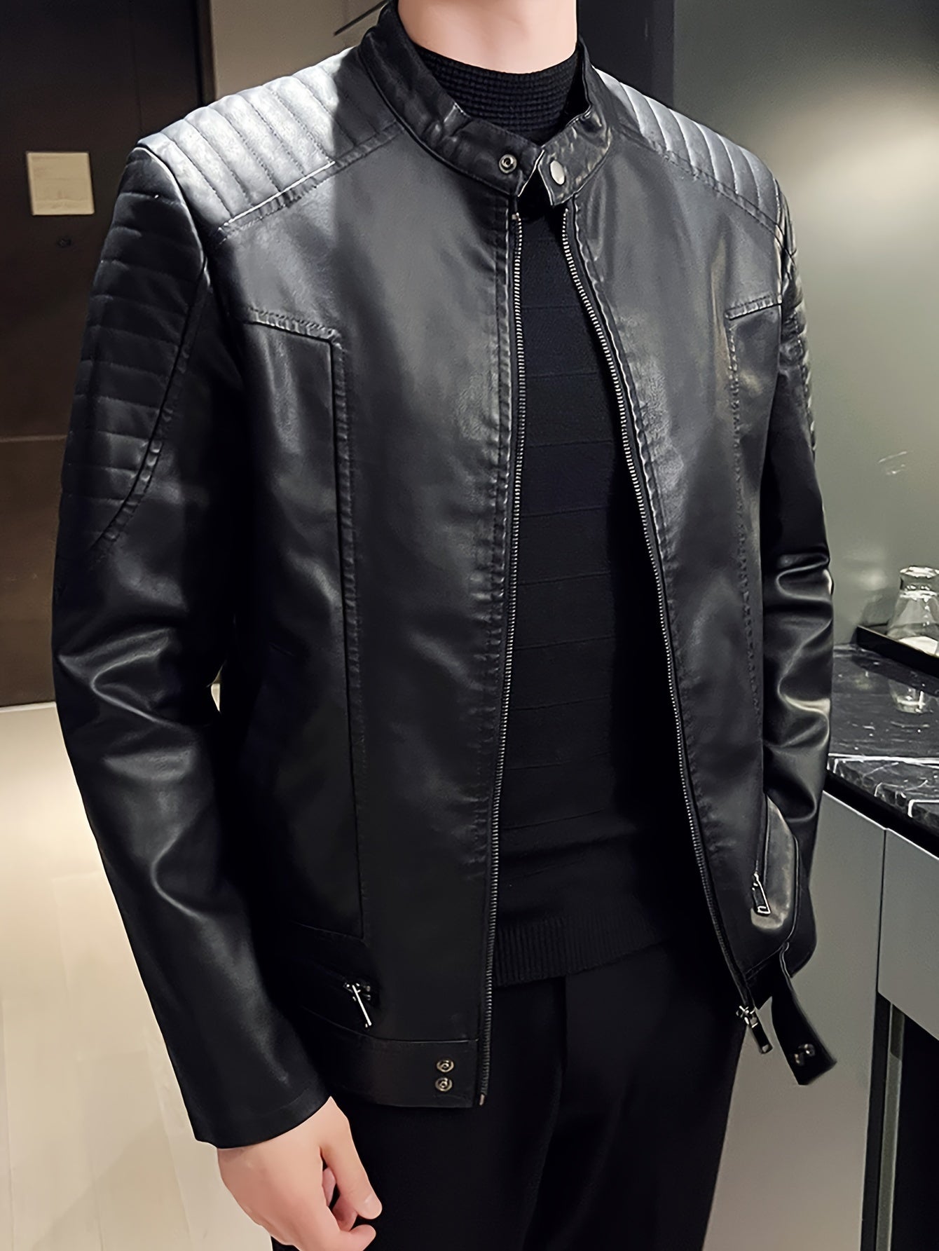 Jasper | Stylish PU Leather Men's Jacket with Stand-Up Collar