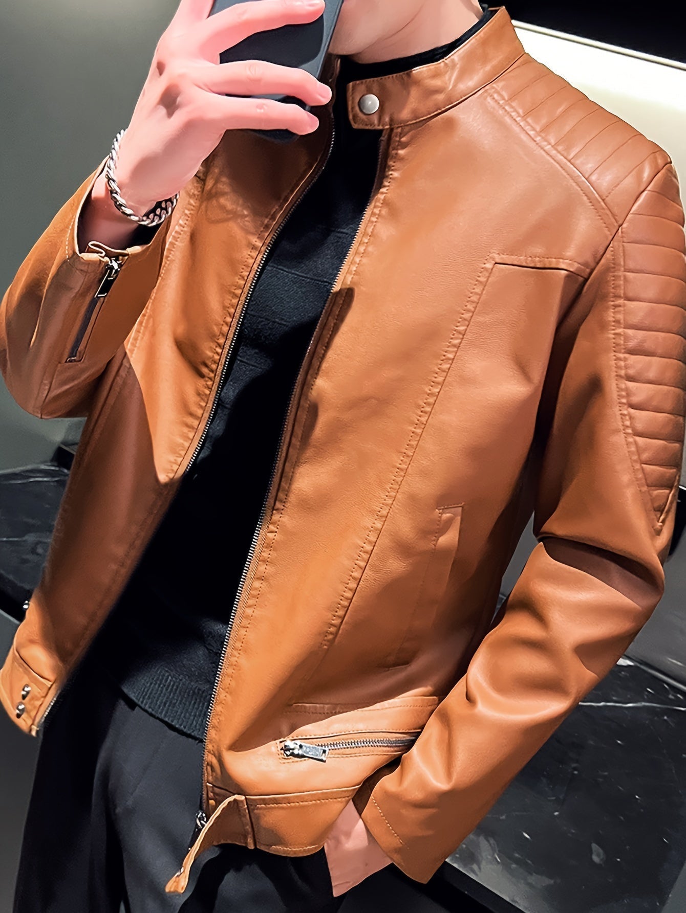Jasper | Stylish PU Leather Men's Jacket with Stand-Up Collar