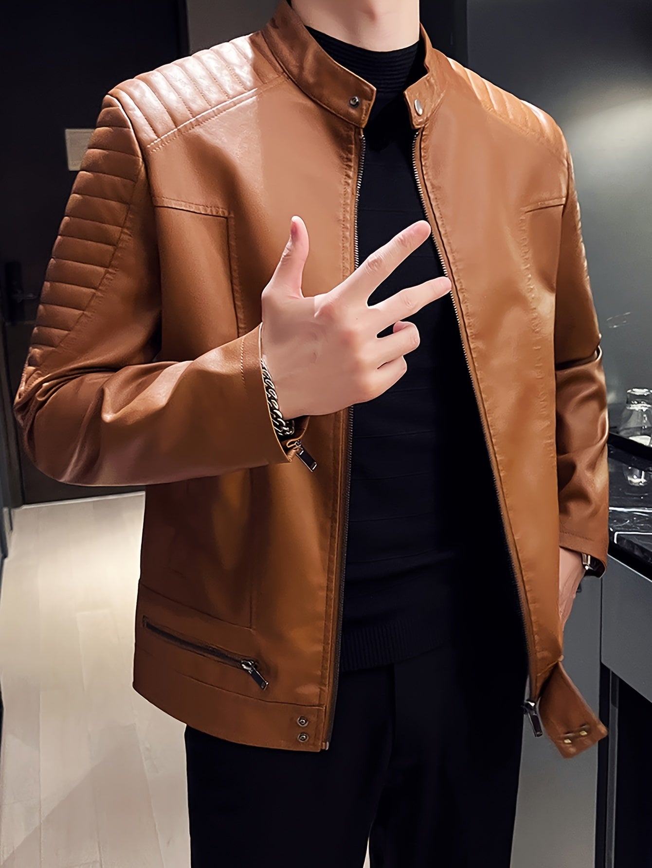 Jasper | Stylish PU Leather Men's Jacket with Stand-Up Collar