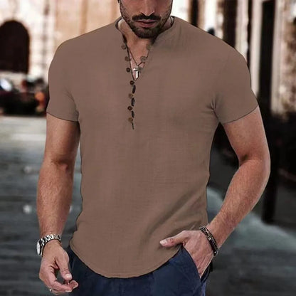 Jeroen | Cotton Linen V-Neck Shirt for Men