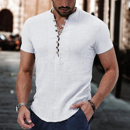 Jeroen | Cotton Linen V-Neck Shirt for Men