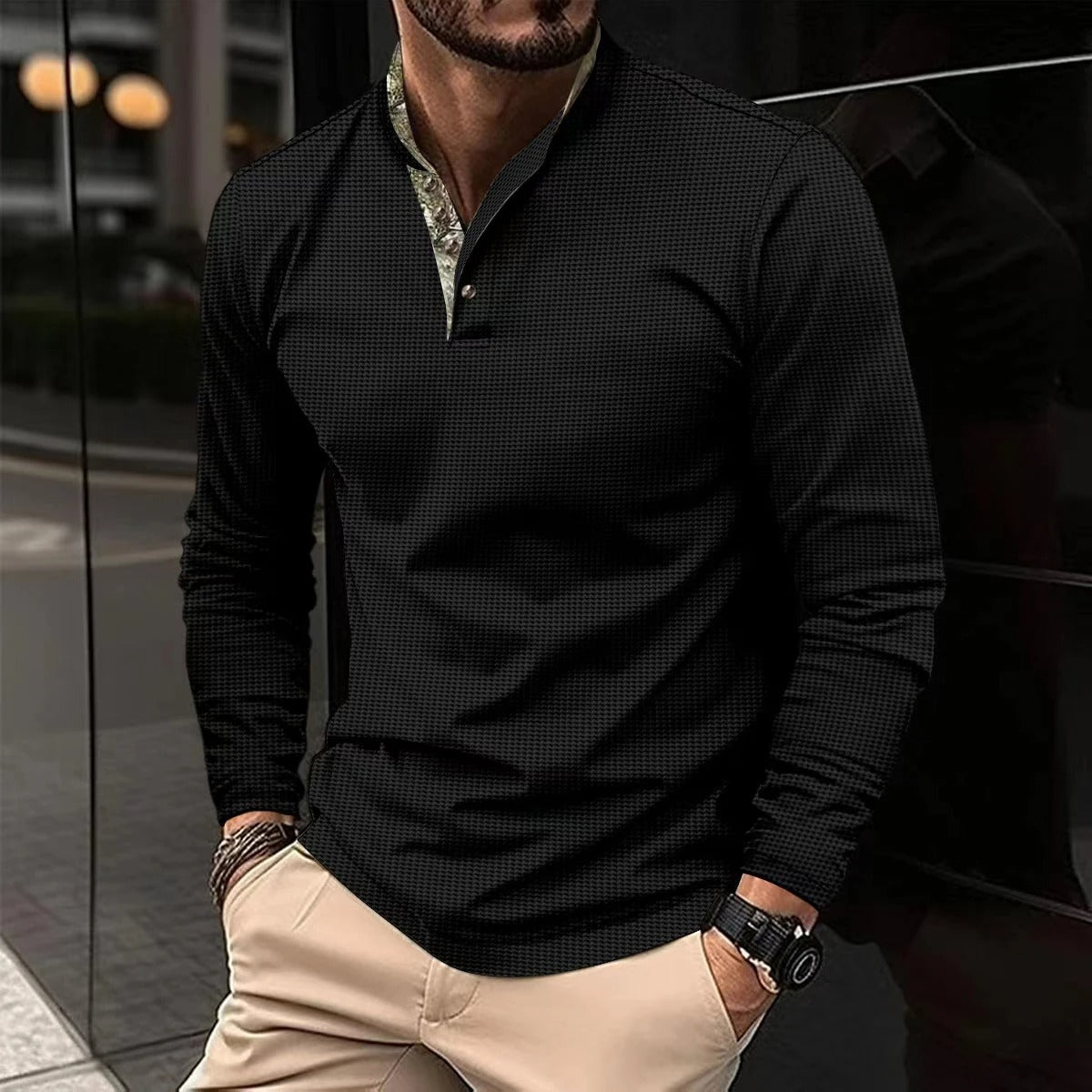 Joris | Stylish Long Sleeve Polo with Coloured Collar