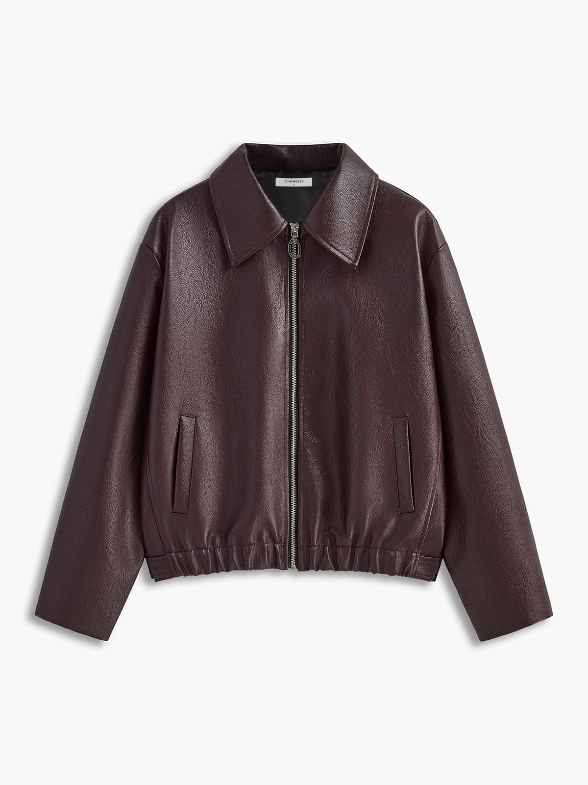Ladies Trendy Faux Leather Jacket with Elastic Hem
