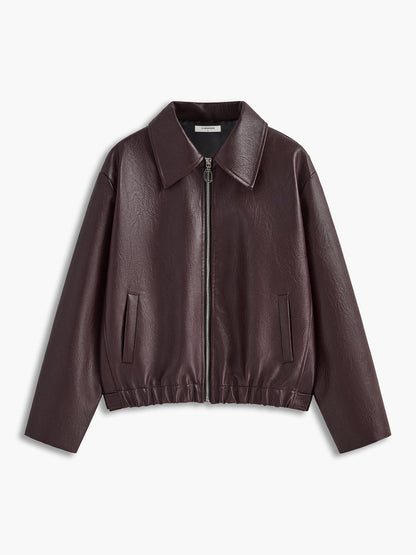 Ladies Trendy Faux Leather Jacket with Elastic Hem